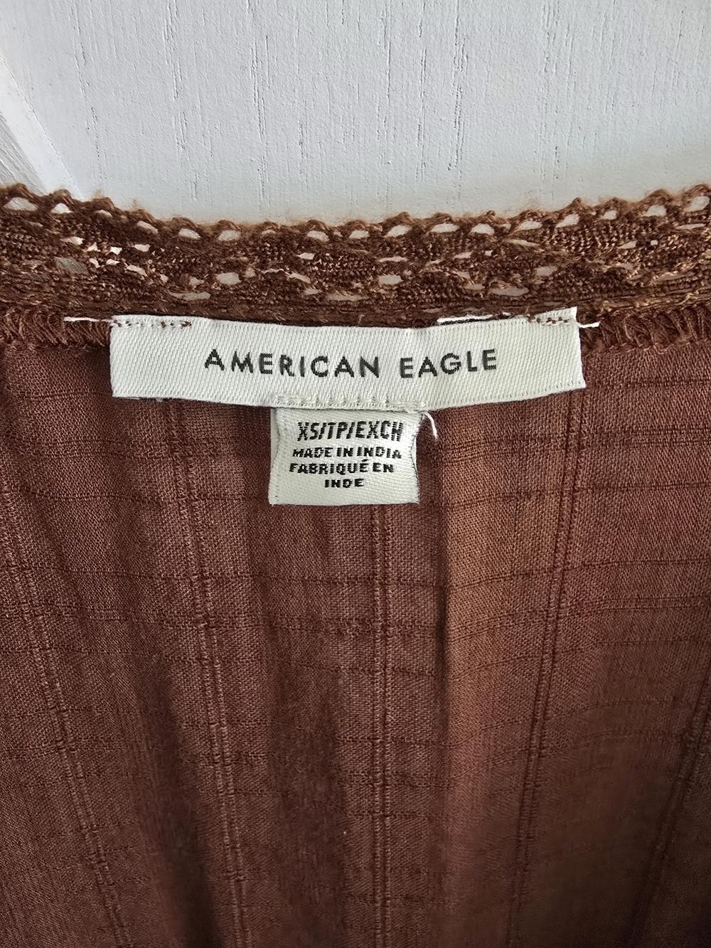 American Eagle BROWN Women's Long-Sleeve Embroidered Wrap Front Mini Dress - Picture 6 of 6